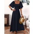 thumbnail image 5 of Womens Bohemian Square Neck Elegant Flared Ruffle Sleeve Maxi Dress Concert Beach Vacation Gown Navy Blue S, 5 of 8
