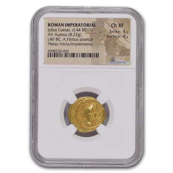Roman Republic Gold Aureus Julius Caesar (44 BC) Ch XF NGC