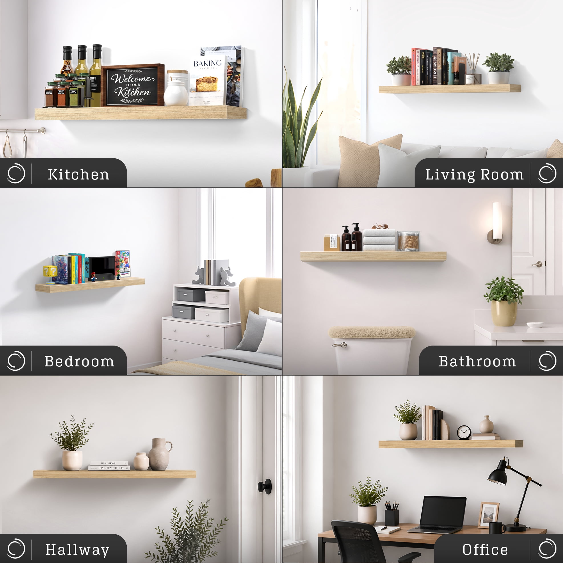 Sorbus 35" Floating Wall Shelf, Maplewood, Invisible Brackets, Bathroom, Bedroom & Home Decor