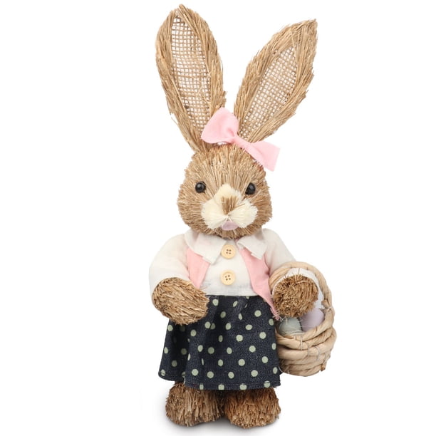 Pascua Simulación Conejo De Paja Conejito Encantador Exquisito Suministros De Decoración Navideña Para Niños Amigos Cateissary HA039433-03