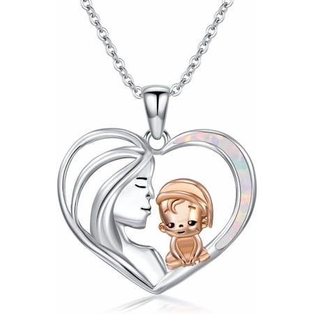 THOYAS 925 Sterling Silver Mother Heart Pendant Necklace Mom Heart Opal Necklace Mom Pendant Necklaces for Mom New Mum Jewelry Gifts for Grandmother Mom Wife-1