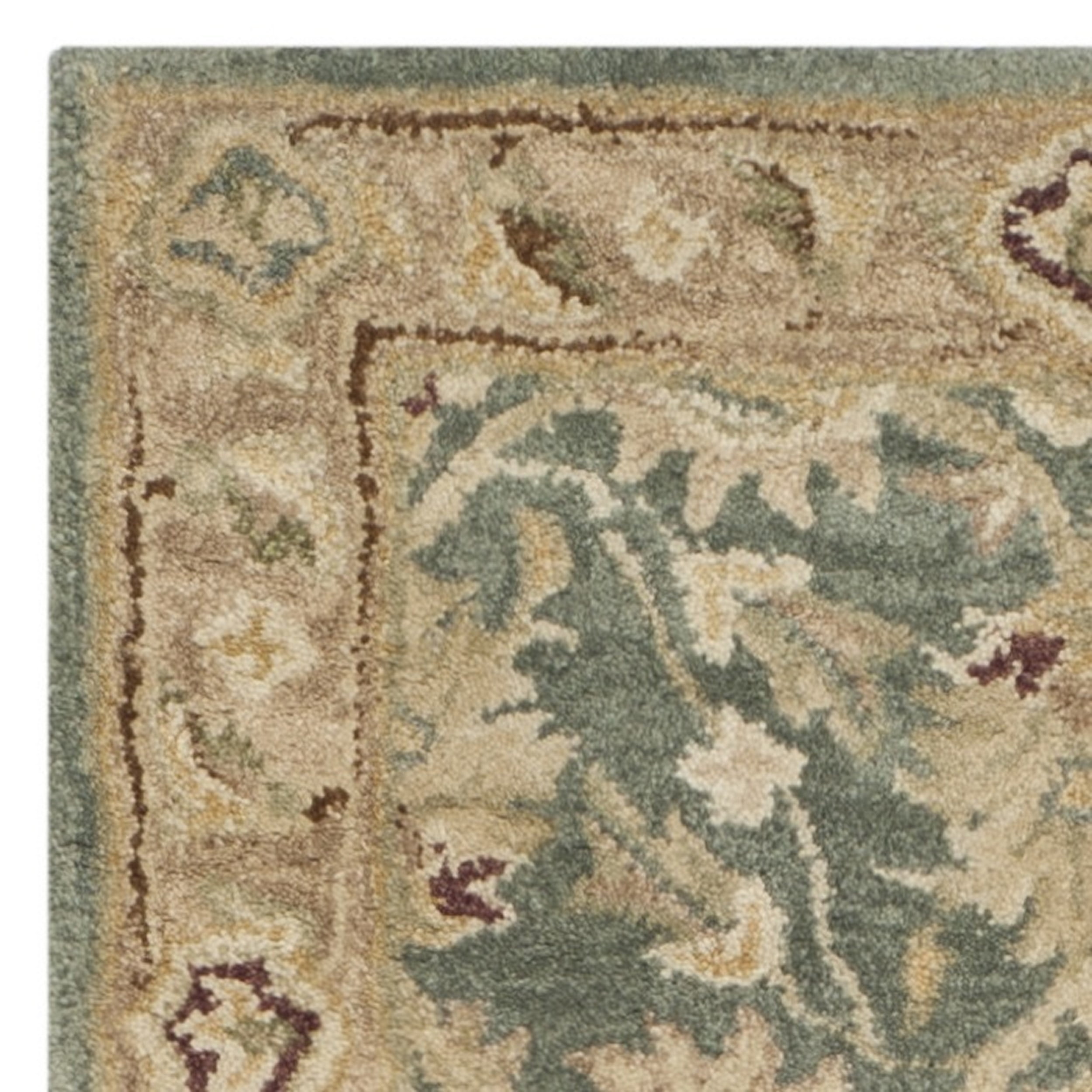 SAFAVIEH Antiquity Lagrange Floral Bordered Wool Runner Rug, Teal Blue/Taupe, 2'3" x 10'