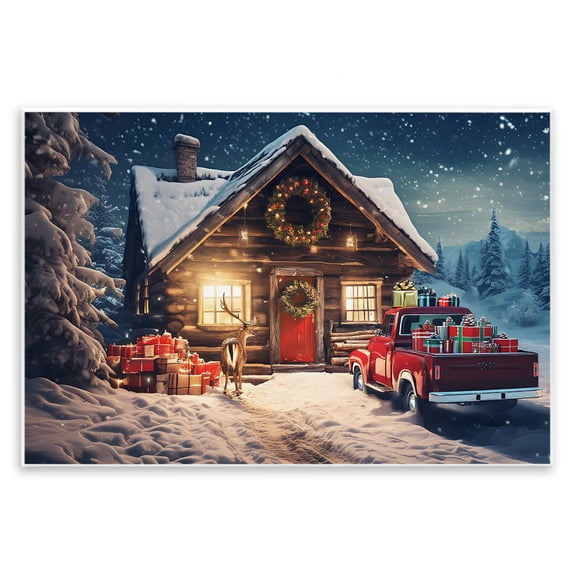Stupell Industries Woodsy Holiday Cabin Holiday Painting Unframed Art Prints Wall Art, 15 x 10
