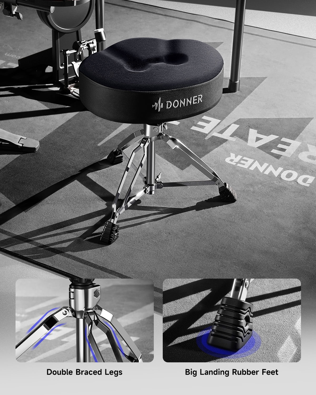 Donner DT-200 Saddle-style Threaded Rod Drum Throne, Adjustable Drum Seat for Adults and Teens
