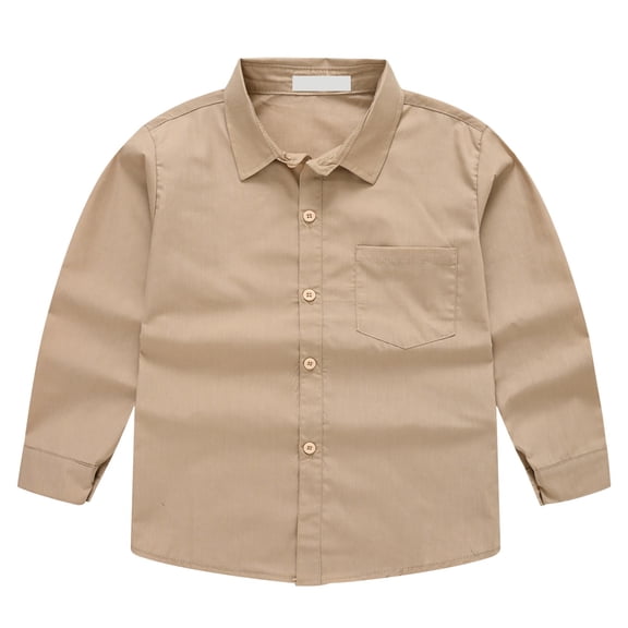 Uniform Shirts for Boys 2T-16Y Boys' Stretch Long Sleeve Button Down Toddler Dress Shirt Wrinkle Free Uniform Shirt with Chest Pocket
