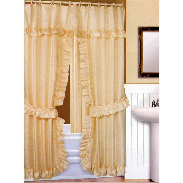 Double Swag Fabric Shower Curtain, Cloth Shower Curtains With Valance