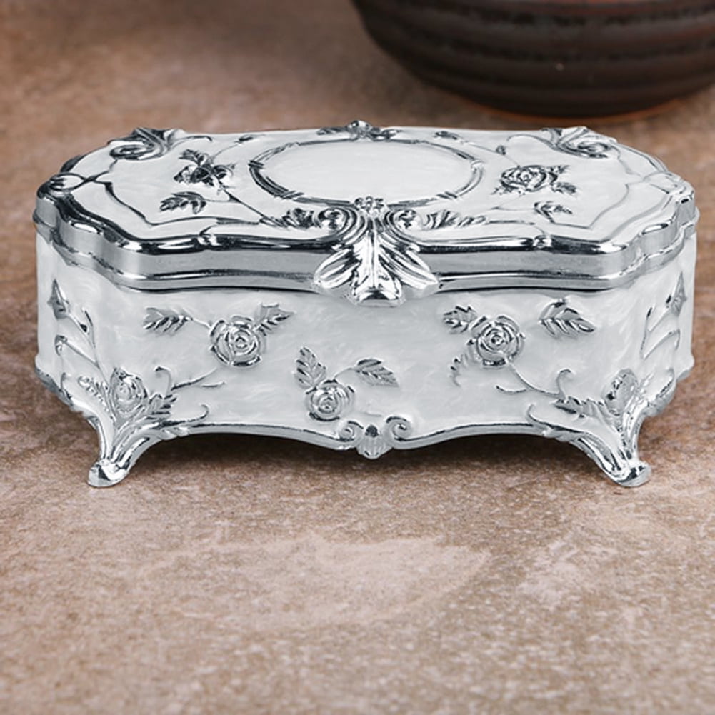 Dolked Innovative  Vintage Princess Jewelry Box Small Silver Plated Glazed Jewelry Storage Box-.10x6x4cm