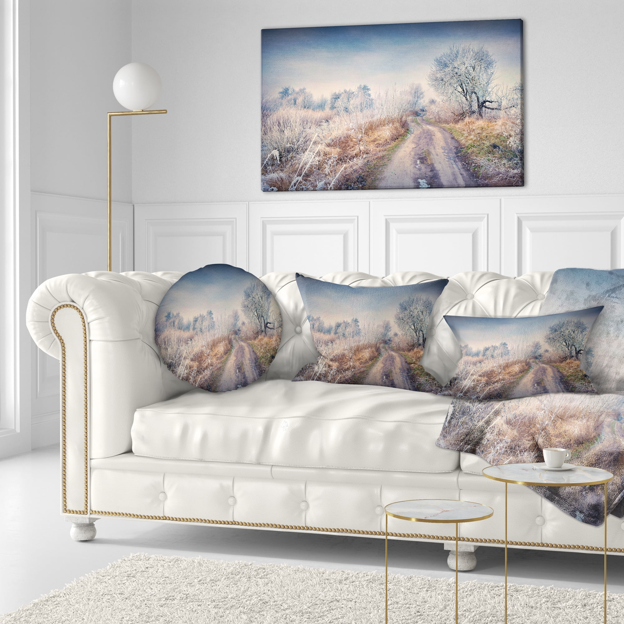 Designart First Frost in Forest - Landscape Photography Throw Pillow - 12x20