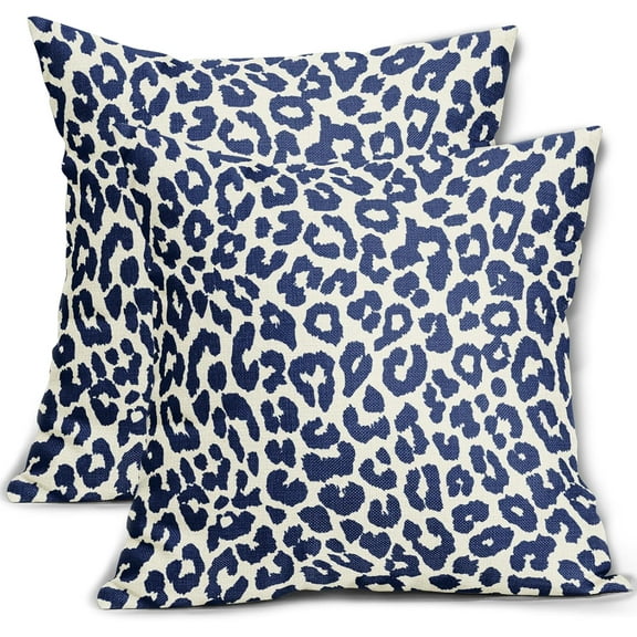 Navy Blue Leopard Print Pillow Covers 18x18 Set of 2 Cheetah Animal Pattern Chinoiserie Decorative Throw Pillows Outdoor Pillowcase Farmhouse Linen Cushion Case Decor for Sofa Couch Bed