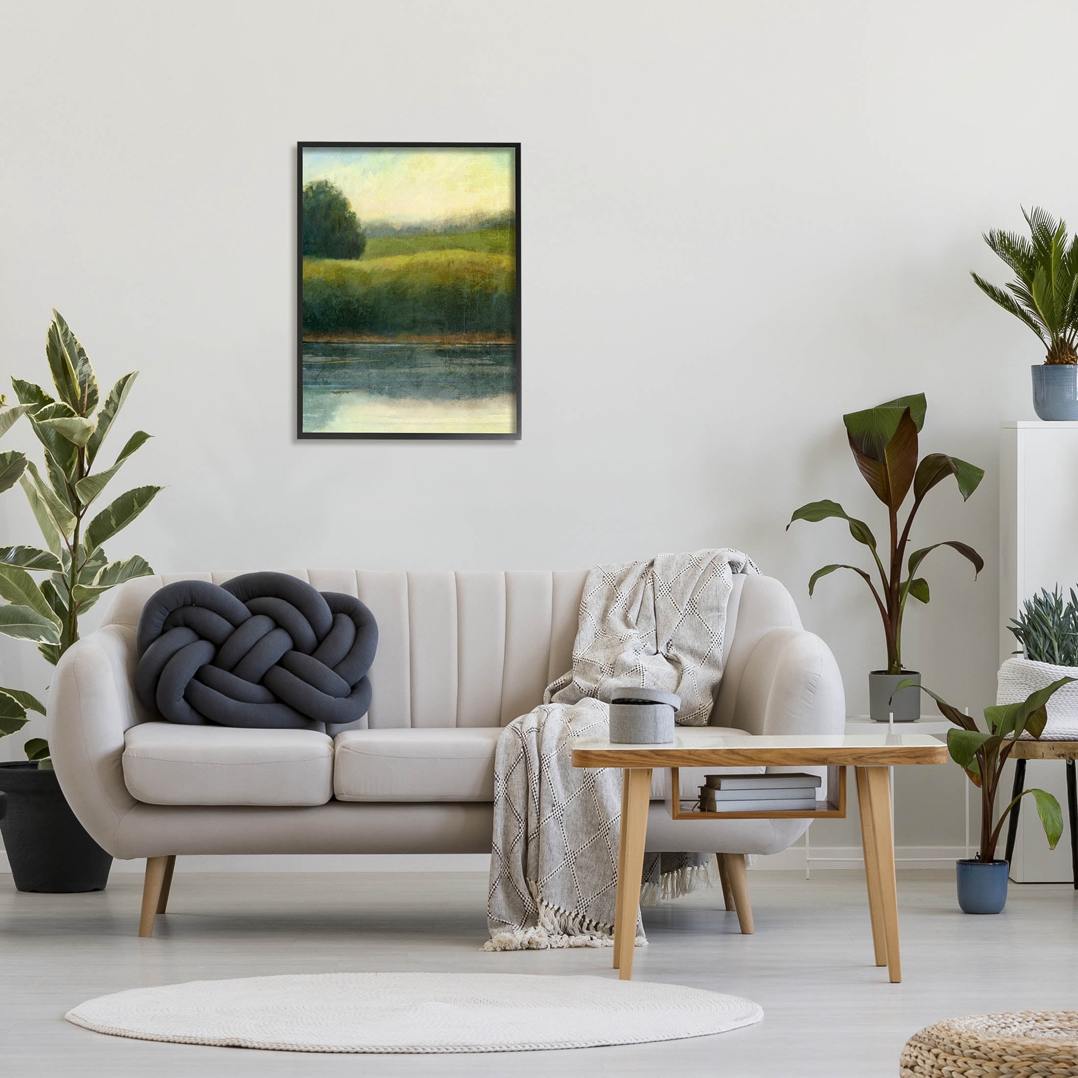 Rural Pond Grassland Nature Landscape Graphic Art Black Framed Art Print Wall Art