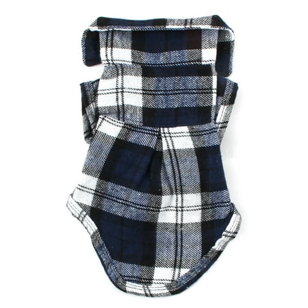 Cotton Dog Jacket - Pet Dog Cotton Blend Grid Pattern T-Shirt Lapel Vest Jacket Clothes Blue Size S