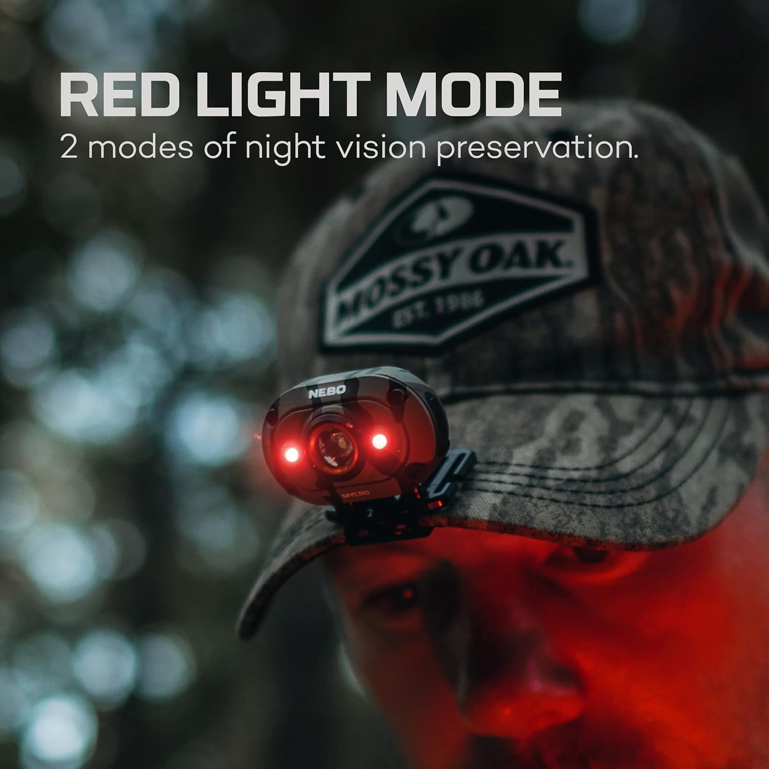 NEBO MYCRO Green Camo USB Rechargeable, Adjustable LED Headlamp & Cap Light, IPX4 Water Resistant