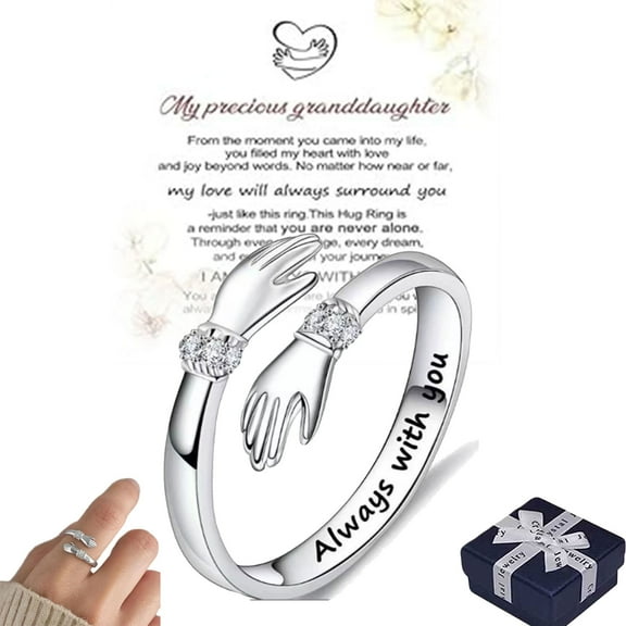 Hug Ring for Granddaughter, Always Keep Me in Your Heart Custom Birthstone Hug Ring, Granddaughter Gifts from Grandma, RingAdjustable Size Birthday Christmas Gifts for Women