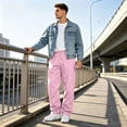 thumbnail image 6 of Garbnen Baggy Sweatpants for Men Workout Athletic Gym Men's Straight Leg Sweatpants Elastic Waist S-5xl Trousers for Men Lightweigh Fall Winter Lounge Pants Men with Pocket Pink XXXL, 6 of 8