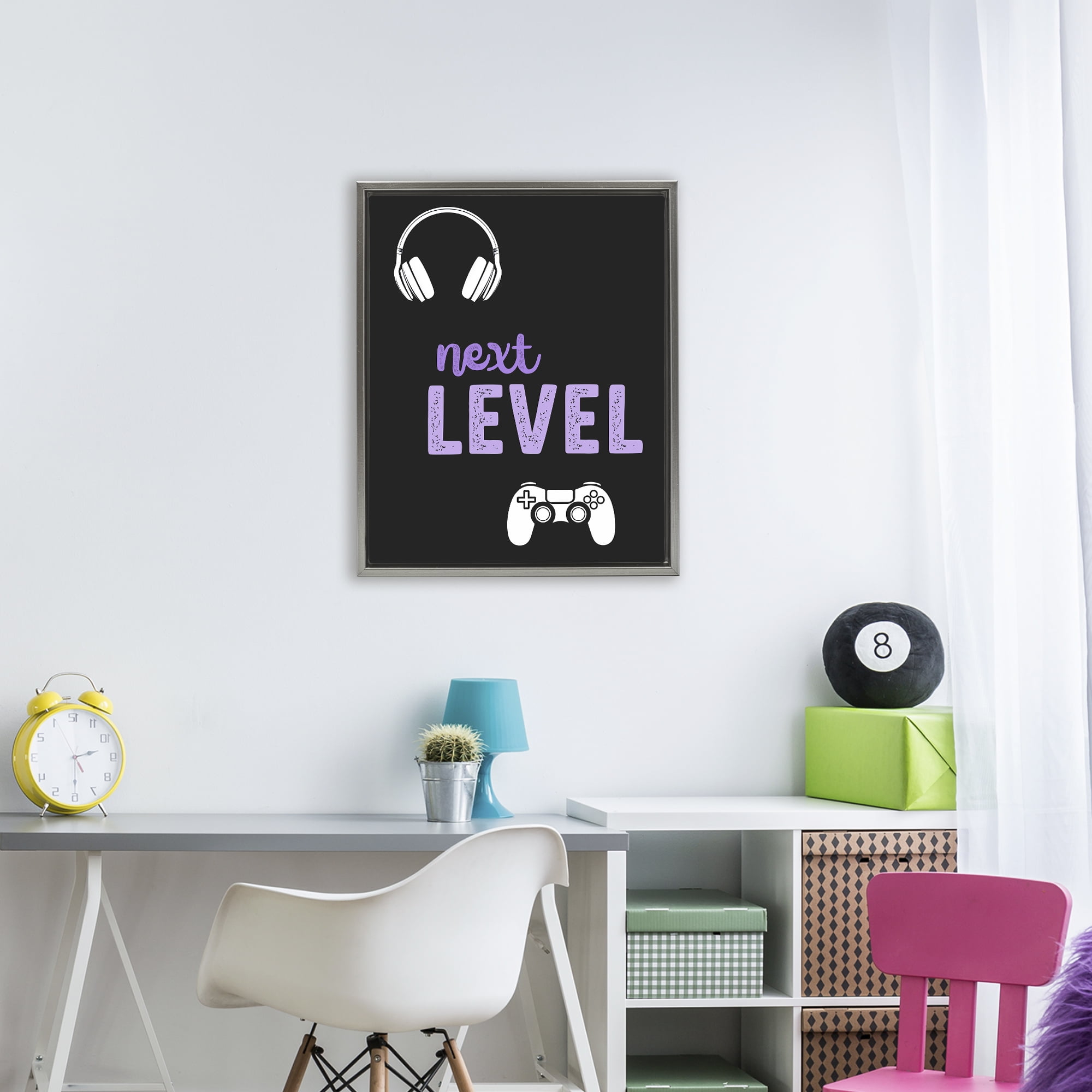 Next Level Headset & Controller Gray Framed Floater Canvas Wall Art, design by Christine Simpson Art