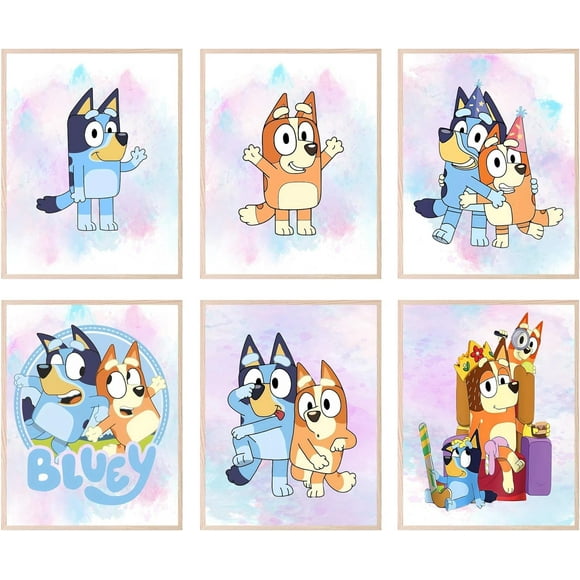 Bluey Poster - Bluey Room, Bluey Bedroom Decor, Bluey Birthday Party Supplies, Bluey Wall Art, Bluey Room Decorations, Bluey Wall Decor, Bluey Gift Posters - Set of 6 (8x10â€) Unframed