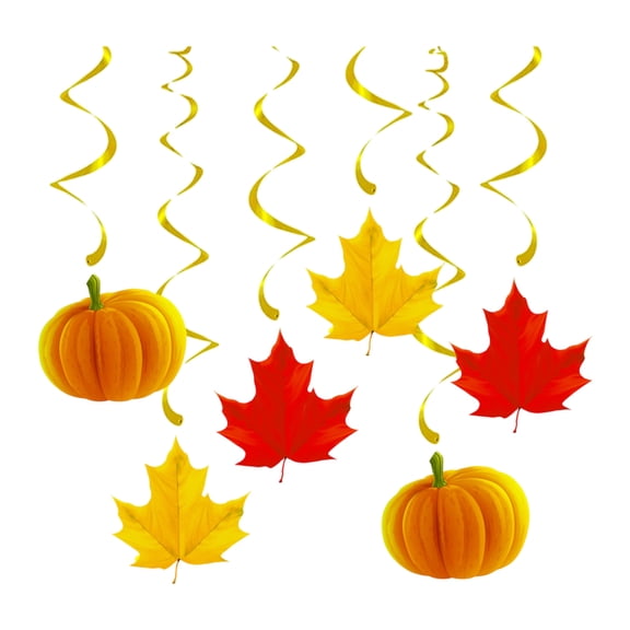 6 Pack Thanksgiving Hanging Decorations, Fall Spiral Pumpkin Maple Leaf Ornaments, Lightweight Paper Autumn Ceiling Swirls for Home Party Classroom Office Festival Decor