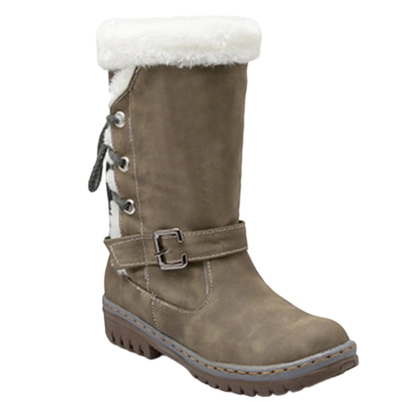 Wovix Women's Winter Snow Boots Suede Mid Calf Warm Fuzzy Shoes Trendy Boots Girls Dress Shoes Army Green 34