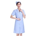 thumbnail image 4 of EeaseMX Uniforme de enfermería de manga corta azul, bata blanca de algodón, ropa de hospital, traje de trabajo con cuello en V, disfraz de moda, bata de farmacia sin gorro ni pantalón - Talla L, 4 of 8