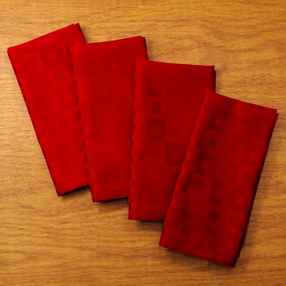 Blocks Design Woven Easy Care Microfiber Fabric Dinner Napkin, Set of 4 (RED)