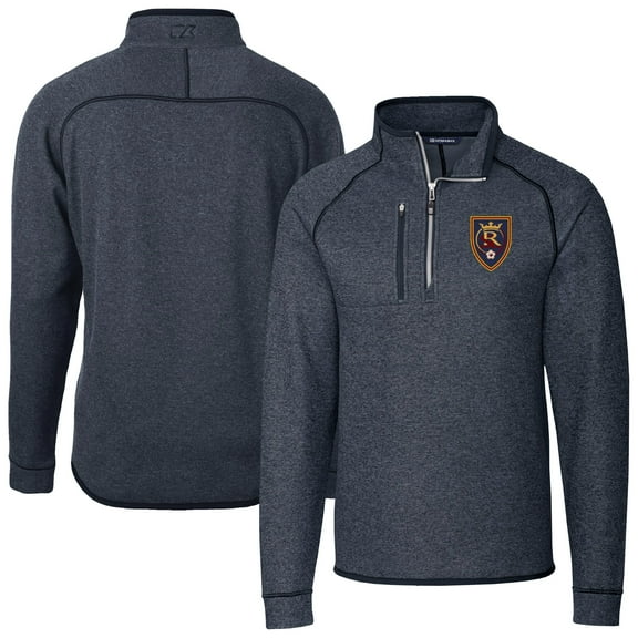 Men's-Cutter & Buck  Heather Navy Real Salt Lake Big & Tall Mainsail Sweater-Knit Half-Zip Pullover Top