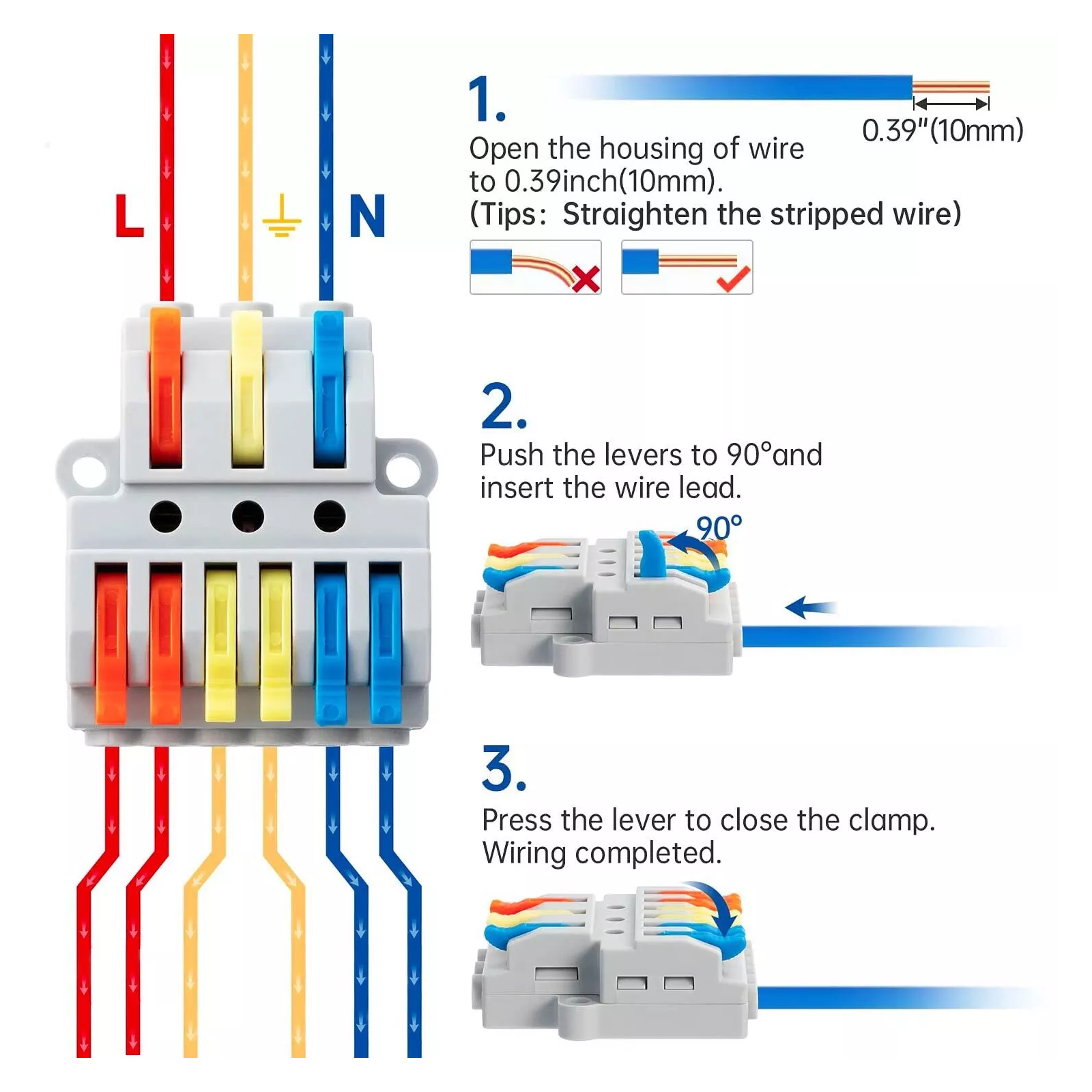 NineLeaf 70PK Push-in Compact Splicing Electrical Connectors, Quick Wiring Lever Wire Connectors, Conductor Terminal Block, 3 in 6 Out, 28-12 AWG