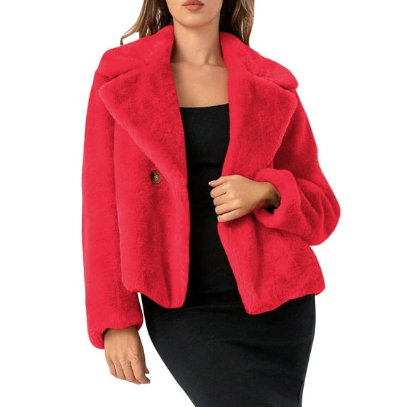 Kilaqueen Fleece Jacket Women Faux Fur Long Sleeve Notch Lapel Cropped Coat Solid Color Plush Fuzzy Open Front Cardigans