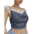 thumbnail image 3 of Txlixc Blusa de verano para mujeres, correas de espaguetis brillantes, negras cuello V de corte bajo para niñas Txlixc moda, 3 of 8