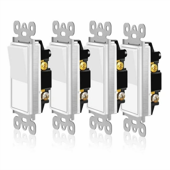 Home Electrical Light Switch, Paddle Rocker Single-Pole On/Off, Ul White 4Packs