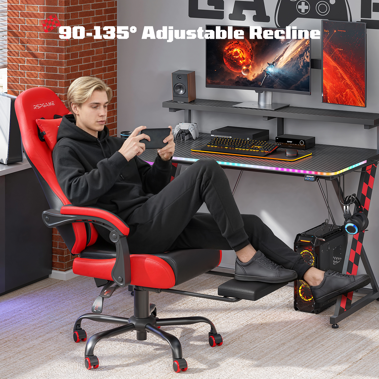 Rspgame Gaming Chair with Pocket Spring Seat, Red photo 6