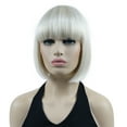 thumbnail image 6 of Short Bob Wig with Flat Bangs for Lady Women, Straight Synthenic Wigs for Cosplay Daily Party, 8 inch, White Blonde, 6 of 10