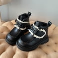 thumbnail image 4 of Girls Cute Ankle Boots Bow Lace Trim Booties with Hook and Loop Kids Fashion Versatile Comfy Short Boots Black 2 Big Kids, 4 of 7