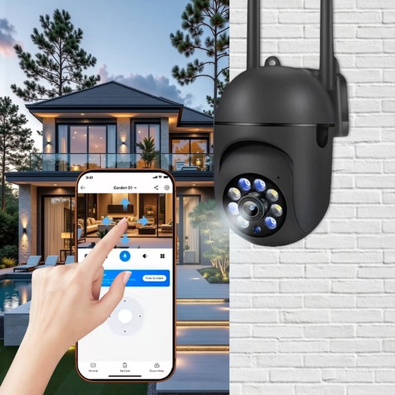1080P Outdoor Security Camera, Home Security Camera for Kids Pet Monitor, Wireless WiFi Camera Surveillance 360° Panorama, 2-Way Audio, Night Vision, Motion Tracking, Cloud & SD Card Storage, Black