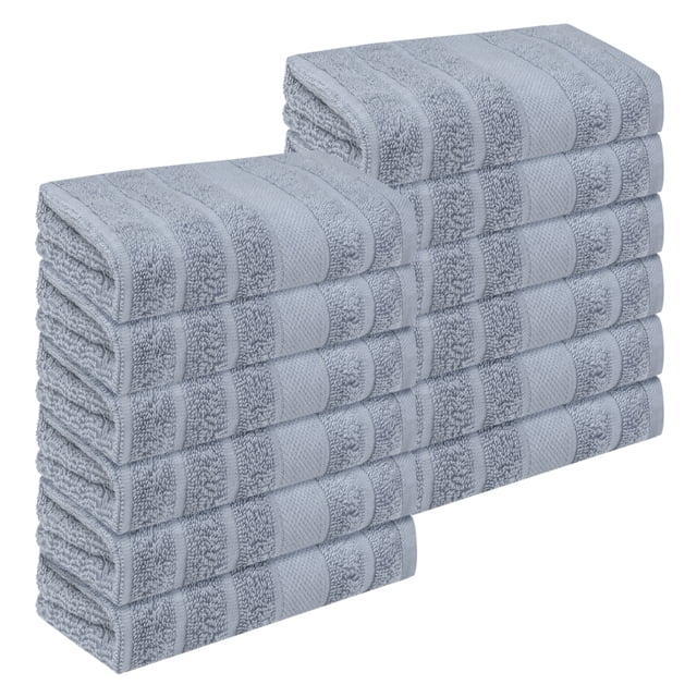 Toallas de cara de algodón puro de 12 paquetes REGALWOVEN a rayas, toallas de confort grises