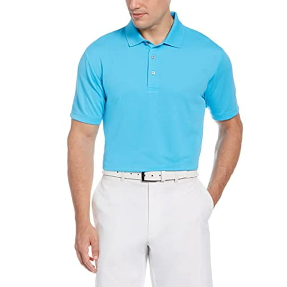 PGA TOUR Men's Airflux Solid Mesh Short Sleeve Golf Polo Shirt (Sizes S-4X), Blue Blossom, Medium