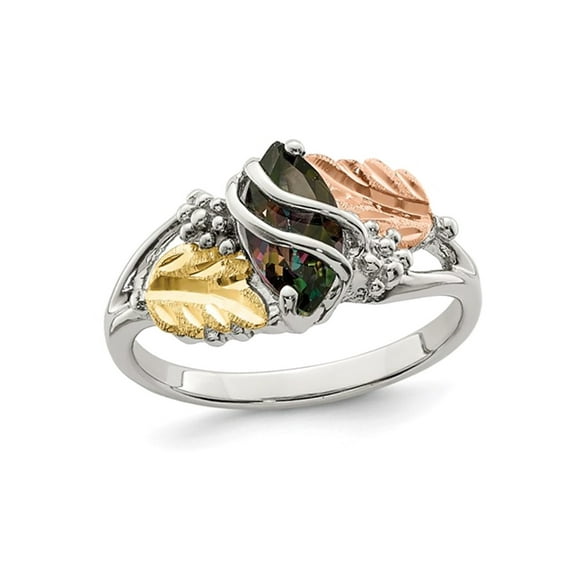 Gem & Harmony 1/3 Carat (Ctw) Mystic Fire Topaz Leaf Ring in Sterling Silver for Women