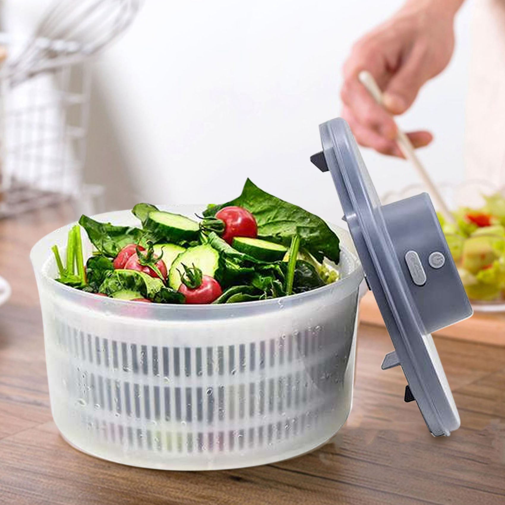  Focket Salad Spinner, Multi Use Stainless Steel Lettuce Spinner  Salad Spinner with Drain, Bowl and Colander, Manual Rotation Double Layer  Large Capacity Vegetable Dryer Fruit Washer : Home & Kitchen