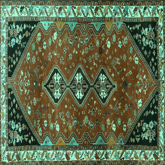 Ahgly Company Indoor Square Persian Turquoise Blue Traditional Area Rugs, 5' Square