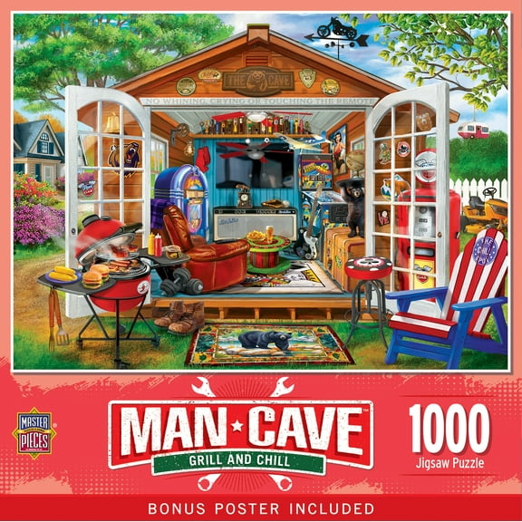 MasterPieces Man Cave Grill and Chill 1000 Piece Jigsaw Puzzle - BBQ, Vintage Decor, Relaxation