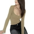 thumbnail image 3 of Wassery Women Solid Color Crop Tops Long Sleeve Square Neck T-Shirt Casual Spring Fall Slim Fit Shirts for Teen Girl Streetwear, 3 of 5