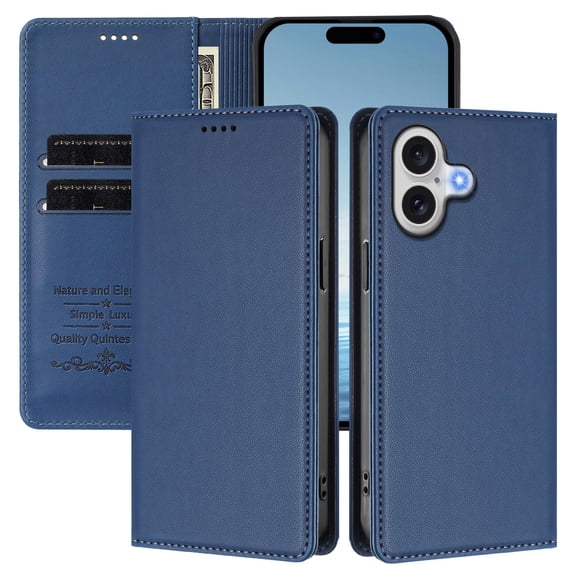 Wallet Case for iPhone 17 with RFID Blocking, PU Leather Flip Folio Phone Case with Card Slots Cash Pocket Kickstand Magnetic Clasp Full Body Protection Shockproof Cover, Darkblue