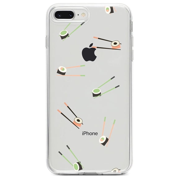 DistinctInk Clear Shockproof Hybrid Case for iPhone 7 PLUS / 8 PLUS (5.5" Screen) - TPU Bumper, Acrylic Back, Tempered Glass Screen Protector - Sushi with Chopsticks - Pastels