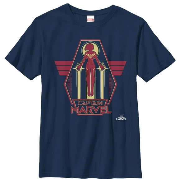 Boy's Marvel Captain Marvel Retro Take Flight  Graphic Tee Navy Blue Large