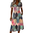 thumbnail image 4 of Ladies' floral casual fashionable short sleeved V-neck dress Green 3XL, 4 of 5
