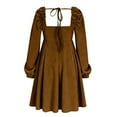 thumbnail image 5 of Mifsaly Velvet Wedding Guest Dress Women Ribbed Square Neck Velour Elegant Dresses Loose Long Sleeve Evening Cocktail Party Gowns Travel Funny Festival Fashion Outfits Brown S, 5 of 9