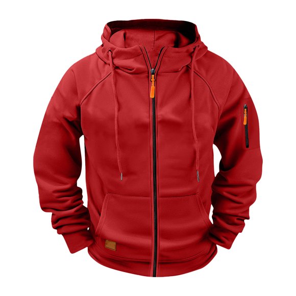aohooy Full Zip Hoodies Jackets for Men 2025 Tactical Hooded Sweatshirts Gym Pullover Tops Long Sleeve Workout Jacket with Pockets Red,XXL