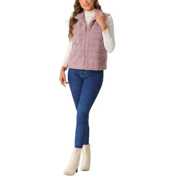 Veste longue sans manches rose taille unique fausse fourrure