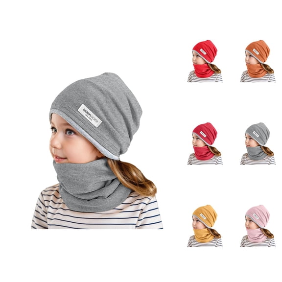 Autumn Winter Cotton Slouchy Beanie Scarf Set - 2 Pieces Solid Color Matching Set For Kids 2-12 Years, Versatile Soft Knit Hats For Boys Girls Daily Warmth & Comfort