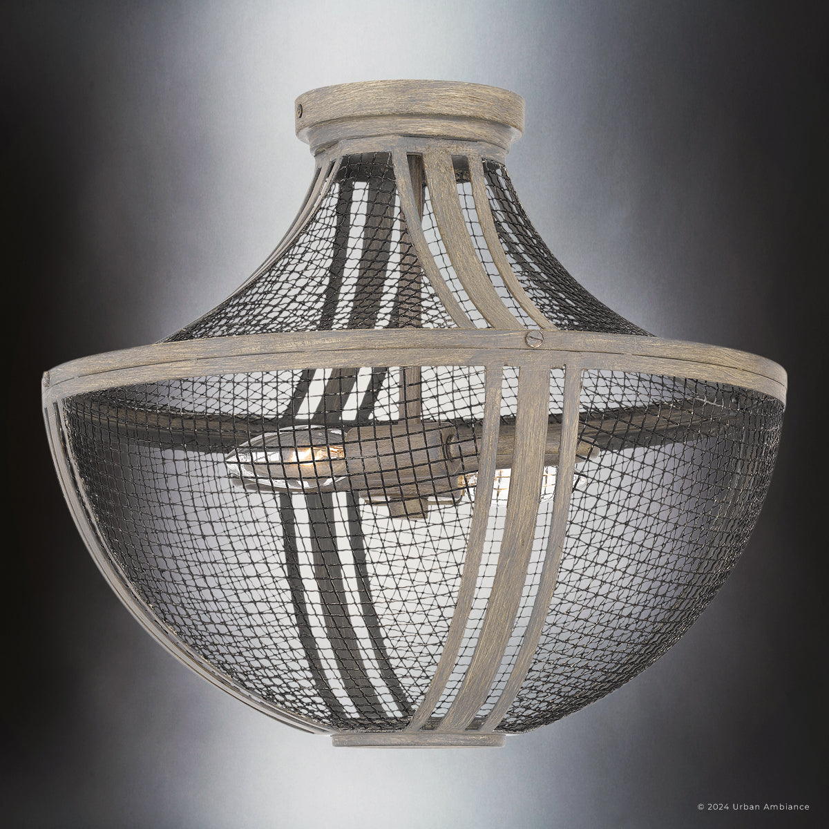 Luxury Modern Farmhouse Ceiling Light, Distressed Grey Wood, UQL5411