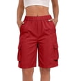 thumbnail image 2 of Bermuda Shorts Womens Cargo Shorts with Pockets Pull on High Waisted Summer Walking Workout Hiking Athletic Petite Knee Length Long Shorts Red L, 2 of 6